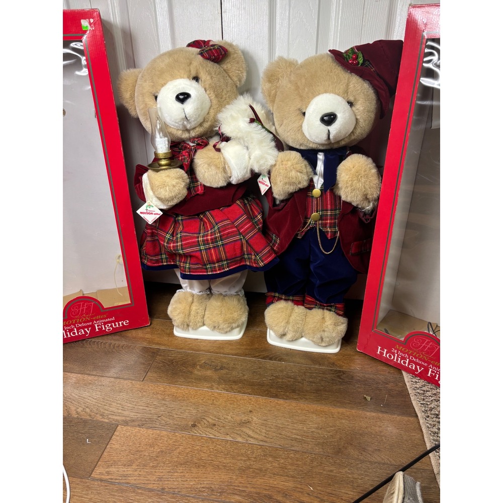 Holiday Time Vintage 1990 Mottion-ette Mr &‎ MRS Bear Christmas Decoration